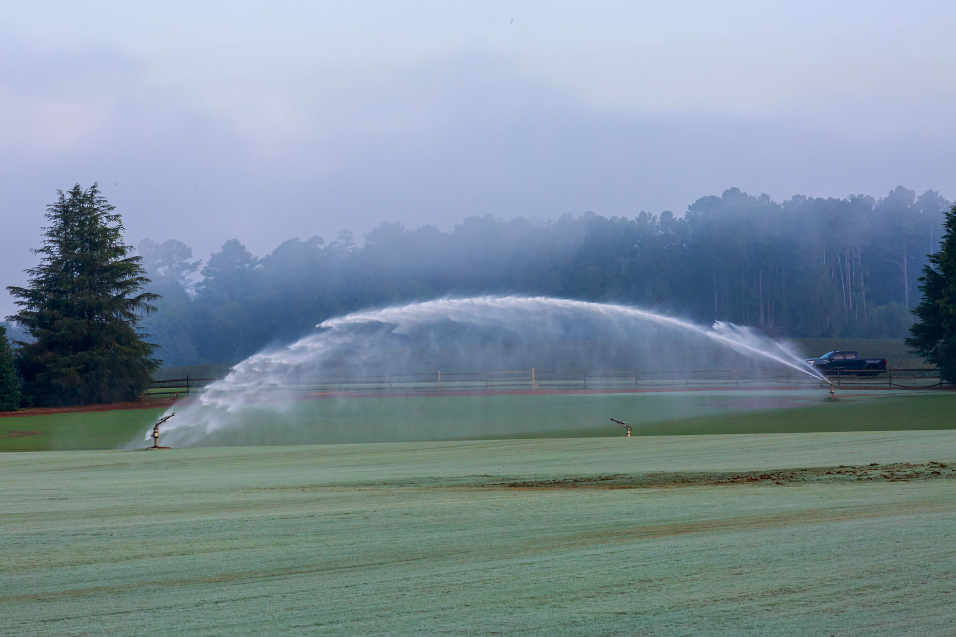 Sprinkler watering fresh sod grass